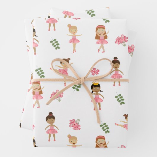Feuille De Papier Cadeau Ballet Pink Ballerinas Motif dansant (En situation)