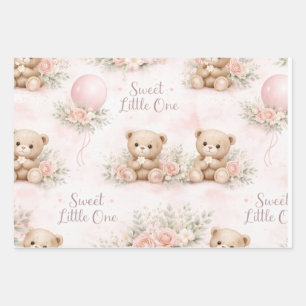 Feuille De Papier Cadeau Ballon floral aquarelle douce ours bleu