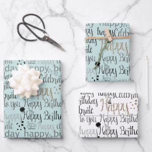 Feuille De Papier Cadeau Ballons Anniversaire Fun Bonheur Menthe