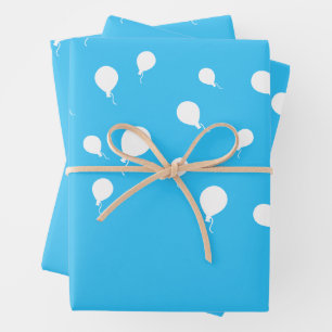 Feuille De Papier Cadeau Ballons blancs sur fond bleu pastel