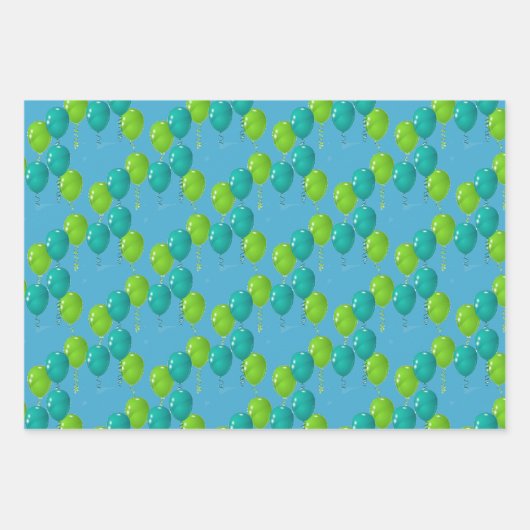 Feuille De Papier Cadeau Ballons bleu vert Design (Devant 2)