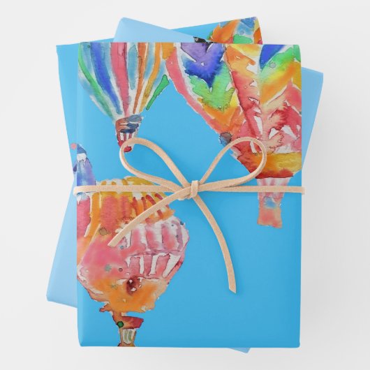 Feuille De Papier Cadeau Ballons Blue Hot Air Balloon Boys Aquarelle (En situation)