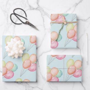 Feuille De Papier Cadeau Ballons d'aquarelle en bleu