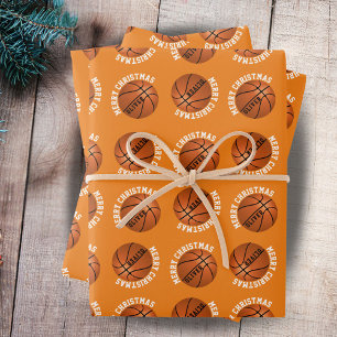 Feuille De Papier Cadeau Ballons de Basket Enfants Nom Sports Joyeux Noël