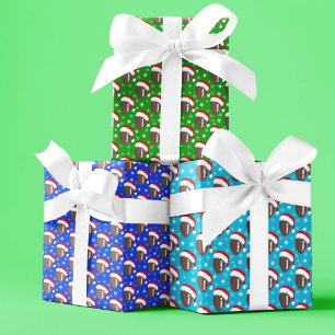 Feuille De Papier Cadeau Ballons de football bonnet de Père Noël & Flocons