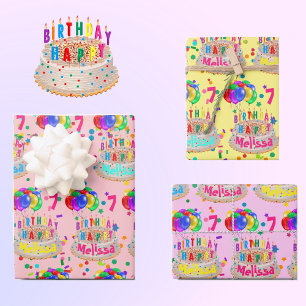 Feuille De Papier Cadeau Ballons de gâteau d'anniversaire Ajouter un nom AG