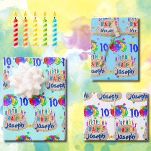 Feuille De Papier Cadeau Ballons de gâteau d'anniversaire Ajouter un nom AG