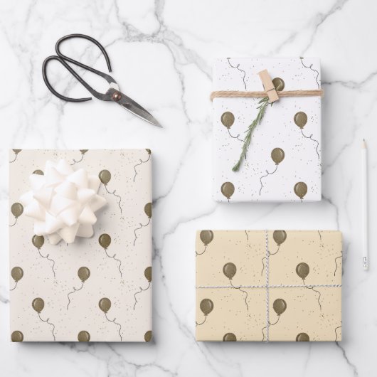 Feuille De Papier Cadeau Ballons d'or et Mariage de ciel étoilé (Recto)