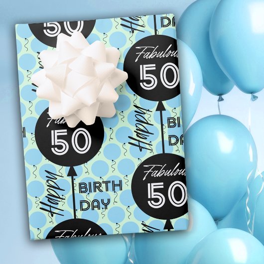 Feuille De Papier Cadeau Ballons du 50e anniversaire