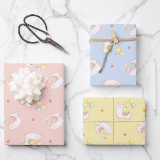 Feuille De Papier Cadeau Ballons Pastel Anniversaire Alapaca Aquarelle Rose