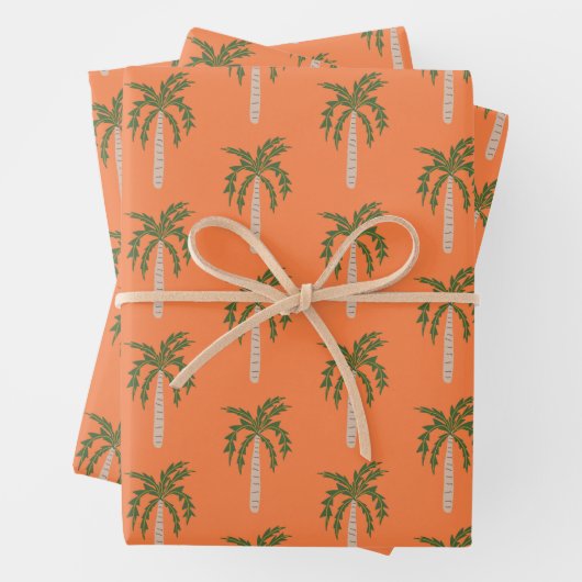 Feuille De Papier Cadeau Balnéaire Soiree Palm Trees Orange Cute CUSTOM (En situation)