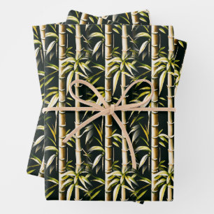 Feuille De Papier Cadeau Bambou ivoire et or