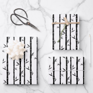 Feuille De Papier Cadeau Bambou noir et blanc personnalisé