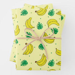 Feuille De Papier Cadeau Banana Summer Jaune Motif de fruits tropicaux