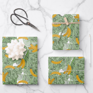 Feuille De Papier Cadeau Banane tropicale moderne Motif vert