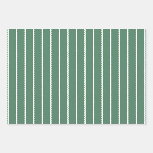 Feuille De Papier Cadeau Bande blanche verte en lignes pince Noël (Devant 2)
