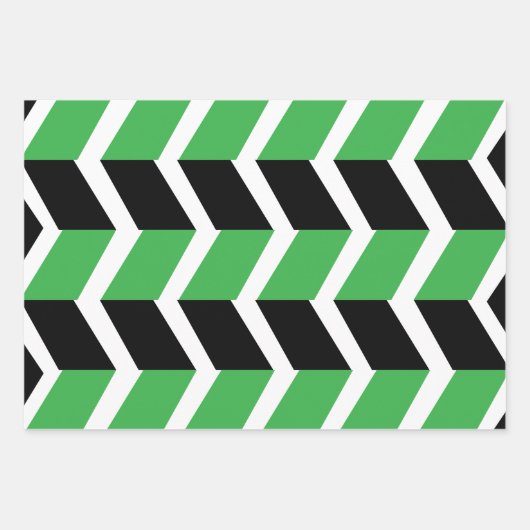 Feuille De Papier Cadeau Bande de Chevron Vert Noir (Devant)