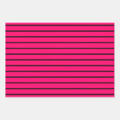Feuille De Papier Cadeau Bandes à points noirs roses chaudes (Devant 2)