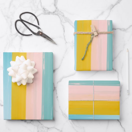 Feuille De Papier Cadeau Bandes Abstraites d'aquarelle simple en rose (Recto)