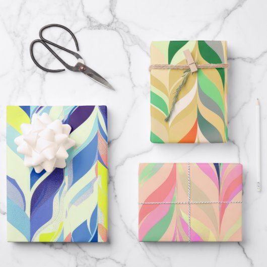 Feuille De Papier Cadeau Bandes Abstraites multicolores (Recto)