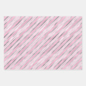 Feuille De Papier Cadeau Bandes argentées et roses (Devant 2)