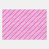 Feuille De Papier Cadeau Bandes argentées et roses (Devant)