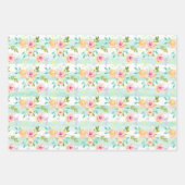 Feuille De Papier Cadeau Bandes de menthe Floral Chic (Devant)
