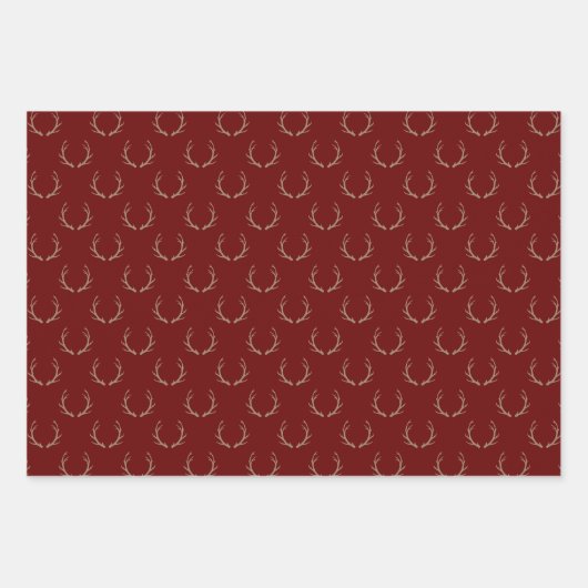 Feuille De Papier Cadeau Bandes de rennes mignonnes marron vert marine Noël (Devant 3)