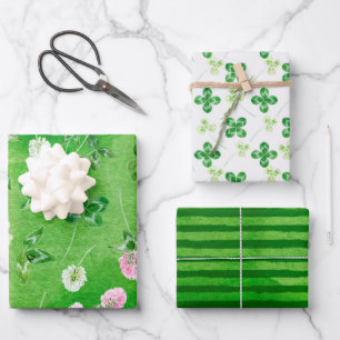 Feuille De Papier Cadeau Bandes de trèfle vert du printemps