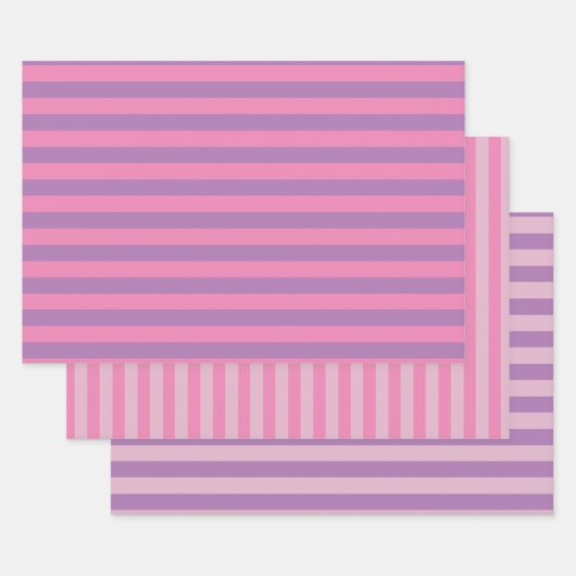 Feuille De Papier Cadeau Bandes en rose ensemble 3 (Lot)