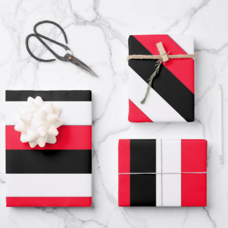 Feuille De Papier Cadeau Bandes noires, blanches et rouges