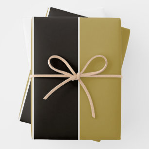 Feuille De Papier Cadeau Bandes noires, dorées et blanches