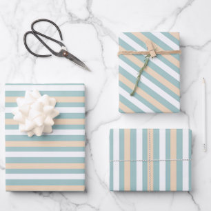 Feuille De Papier Cadeau Bandes pastel bleues, blanches et bleues