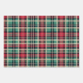 Feuille De Papier Cadeau Bandes Plaid Vert Crème Rouge (Devant 3)