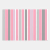 Feuille De Papier Cadeau Bandes roses et gris (Devant 3)