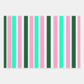 Feuille De Papier Cadeau Bandes roses et vertes (Devant 2)