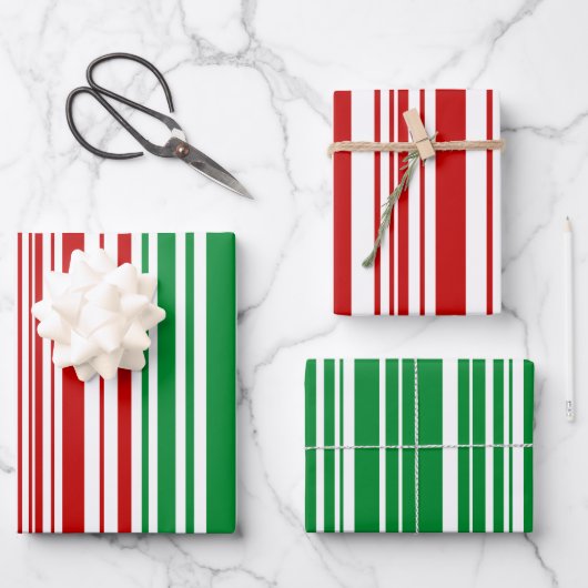 Feuille De Papier Cadeau Bandes rouges et vertes (Recto)