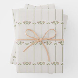Feuille De Papier Cadeau Bandes traditionnelles botaniques victoriennes vin
