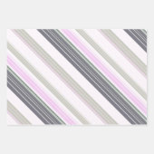 Feuille De Papier Cadeau Bandes verticales grises et roses. (Devant 2)