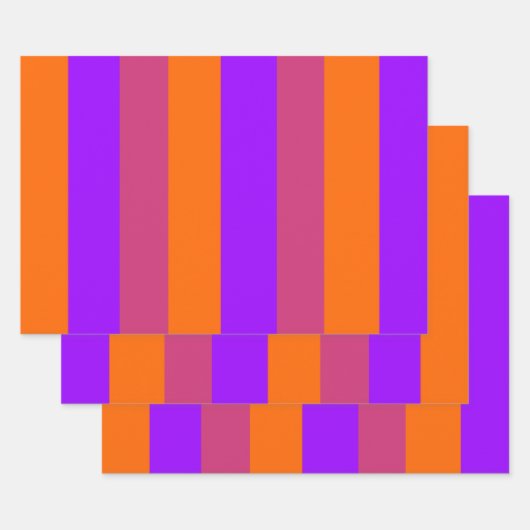 Feuille De Papier Cadeau Bandes violettes, orange et roses (Lot)