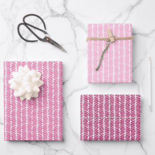 Feuille De Papier Cadeau Bandes Zigzag Blanc Rose Chaude Clair Foncé Lumine