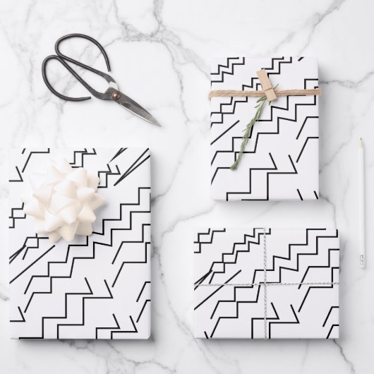 Feuille De Papier Cadeau Bandes Zigzag noir et blanc (Recto)