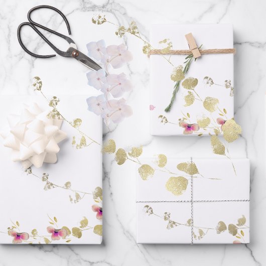 Feuille De Papier Cadeau Baptême floral élégance délicate