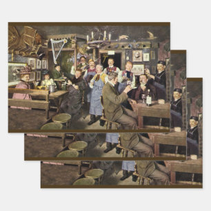 Feuille De Papier Cadeau Bar à l'ancienne avec des gens qui font la fête, u