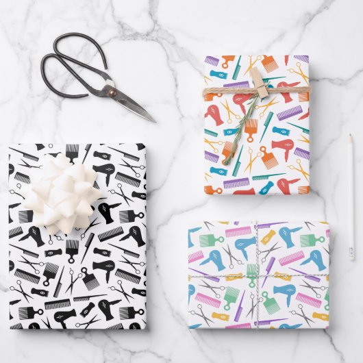 Feuille De Papier Cadeau Barber Outils Motifs de silhouette (Recto)