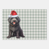 Feuille De Papier Cadeau Barbet Christmas Chien vert Plaid (Devant)