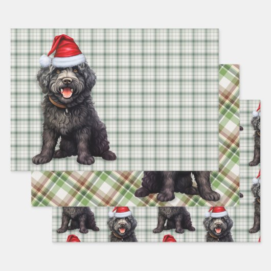 Feuille De Papier Cadeau Barbet Christmas Chien vert Plaid (Lot)