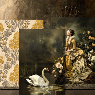 Feuille De Papier Cadeau Baroque Gold Damask Lady Swan Portrait Set
