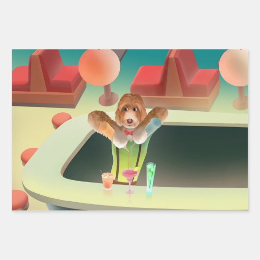 Feuille De Papier Cadeau Bartending Dog in Retro Bar (Devant 2)