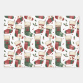 Feuille De Papier Cadeau Bas de Noël patchwork rouge vert blanc (Devant 3)